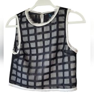 Black & White Color Block Mesh Top